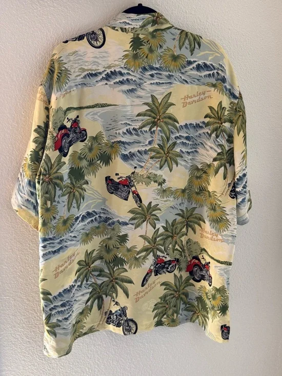 Harley-Davidson x Tori Richard 100% Silk Hawaiian Shirt XL Tropical Motorcycle - Picture 5 of 10